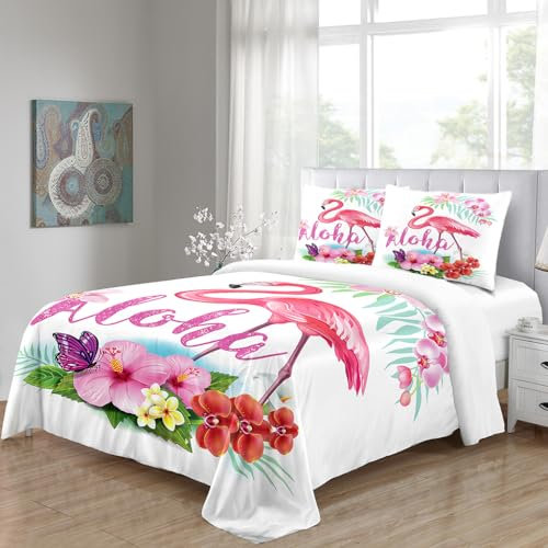 Parures De Lit avec Deux Taies d'oreiller 65X65Cm Flamant Rose Housse De Couette 240X220 Adulte avec Fermeture Éclair Animal Housse De Couette 2 Personne Fibre Superfine Impression en 3D