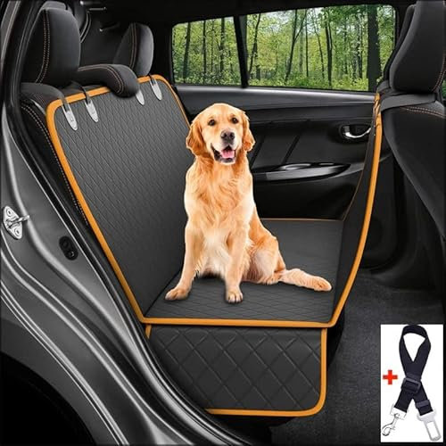 GoBuyer Dog Car Seat Cover Protector Liner for Car Boot and Back/Rear Seat Accessories - Universal & Non-slip and Velcro Openings for Seat Belt (Orange)