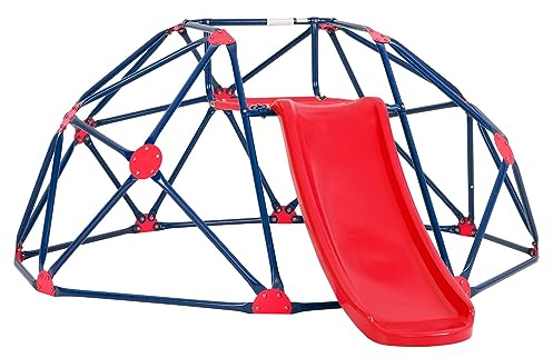 LIFEZEAL Klettergerüst mit Rutsche, Outdoor & Indoor Kletterturm, Kletterkuppel für Jungen & Mädchen, Domeclimber Metallklettergerüst ab 3 Jahren