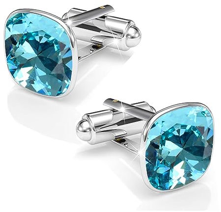 Manschettennadeln Echt Silber 925 Manschettenknöpfe Für Männer und Damen mit Marken Kristalle - Hochzeitsgeschenke Bräutigam Hochzeit Abschluss Vatertag Geschenke (Turkus)