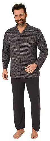 Normann Herren Langarm Schlafanzug Pyjama zum durchknöpfen, auch in Übergrössen, Farbe:dunkelgrau, Größe:60-62