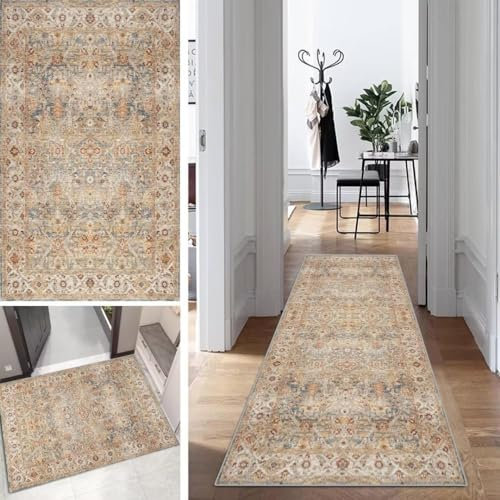 Boho Läufer Teppich Lang Vintage Klassisch Flur Läufer Abstrakte rutschfest Waschbar 80x500cm Modern Dauerhaft Läuferteppich TeppichLäufer Küchen Korridor Polyester Anpassbar Meterware