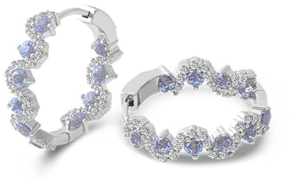KnSam Ohringe Creole Sterling 925er Silber, Damen Ohrringe Elegant mit Labor Erstellt Saphir Blau Echt Silber Ohrhänger
