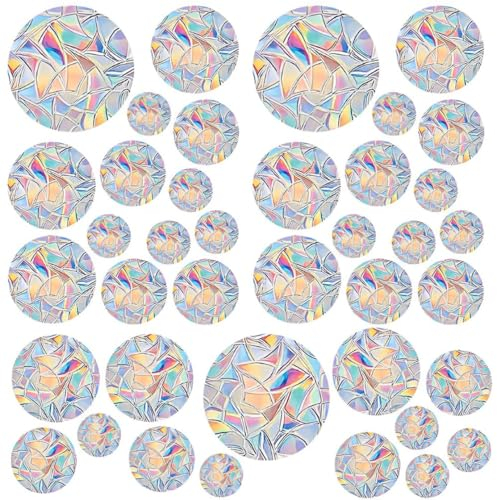 HyzaPhix 24/36 Autocollants de Fenêtre Anti-Collision Autocollants de Fenêtre, Protection de Porte en Verre et Sauvez Les Oiseaux, Réflexion (rondes)