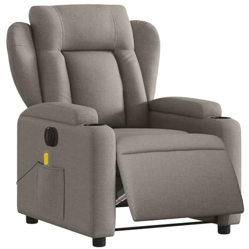 vidaXL Massagesessel, Sessel Elektrisch, Relaxsessel mit Liegefunktion Vibrationsfunktion, Fernsehsessel Liegesessel für Wohnzimmer, Taupe Stoff