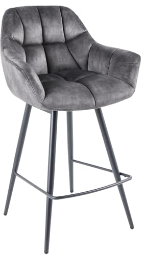 riess.ambiente Drehbarer Barhocker Papillon grau Samt 180° Barstuhl Küche mit Lehnen Schwarze Metallbeine hoher Stuhl Tresenstuhl Küchenstuhl