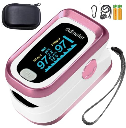 aosenwell Pulse Oximeter Fingertip, 4 Data Oximeter with Respiration, Pulse Oximeter with Respiratory, Oximeter SpO2 Pulse Rate Count(Pink)