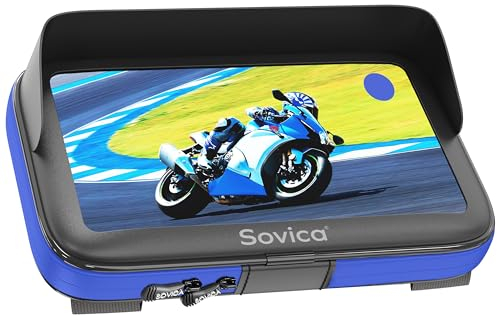 Porta cellulare moto bici impermeabile custodia con Visiera valida per Smartphone fino a 7,6 compatibile con tutti i tipi di manubrio Massima sicurezza antivibrante (Blu)
