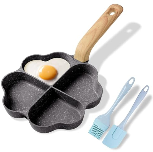 4-Loch-Omelettpfanne In Herzform, Antihaftbeschichtete Omelettform, Bratpfanne Mit Pinsel Omelettpfanne, Tragbar Und Leicht Zu Reinigen, Perfekt FüR Omeletts, Sandwiches Und Mince Pies In Der KüChe!