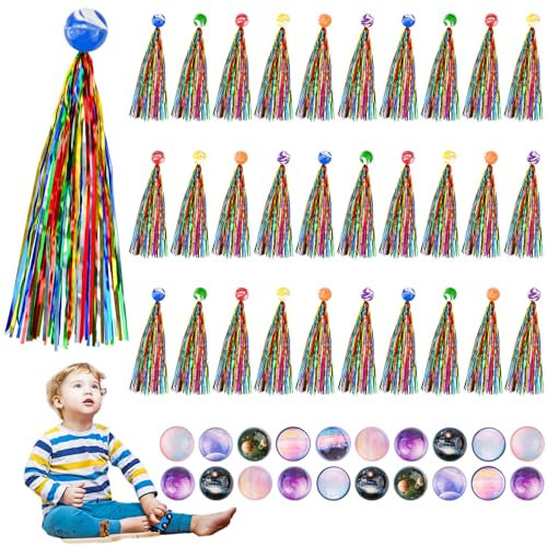 WuGU Hüpfbälle für Kinder, Gummiball Spielzeug, 30 Stück Flummi mit Farbige Bänder+20 Stück Planeten Flummis, Springball Flummies für Mitgebsel Kindergeburtstag/Party/Mitbringsel Gastgeschenke