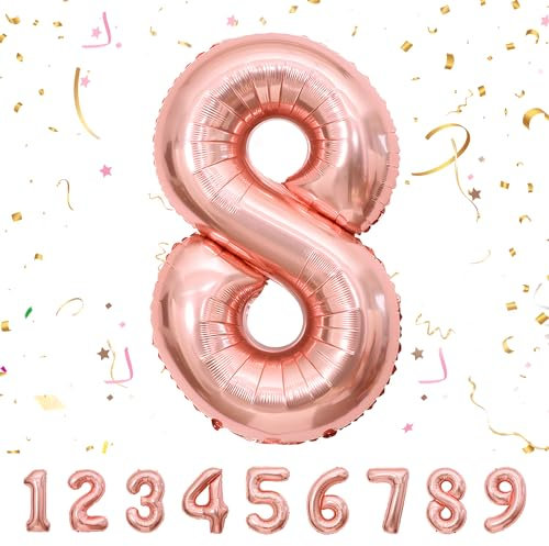 Palloncini Compleanno 8 Anni Oro rosa 101 CM - Palloncino Numero 8 - Decorazioni Compleanno - Palloncino 8 Anni Compleanno - Vola con l’Elio