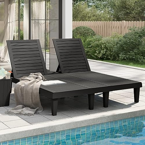 Homgoday Doppel-Sonnenliege Schwarz 155x138x83 cm Polypropylen Gartenliege Sonnenliege Relaxliege Strandliege Balkonliege Freizeitliege für Garten Balkon