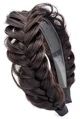 Gledola Wide Messy Braided Headband with Teeth Synthetic Hair Braided Headband High Elasticity Braids Braided Hair Band Hairpiece for Girls Women (Tiefbraun)
