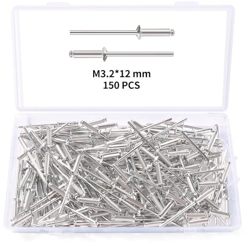 YIXISI 150 Stücke M3.2x12 mm Aluminium Blindnieten, Große Flansch Blindnieten, Dome Blind Nieten, für Metall Holz Aufbewahrungsbox Möbel Kunststoff