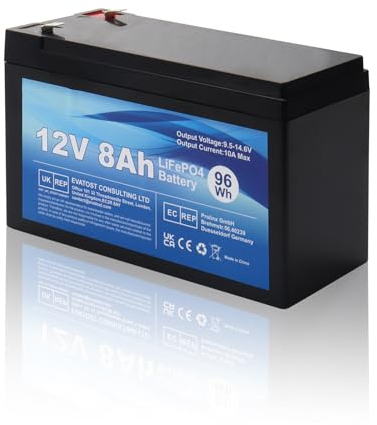 MXJFYY LiFePO4 12V 8Ah Batteria ricaricabile al litio ferro fosfato con BMS per auto per bambini, 4000 cicli profondi per energia solare, sistema di allarme, applicazioni off grid, campeggio
