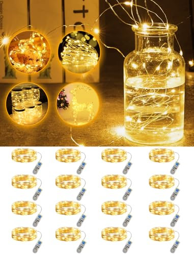 Bzavor 12 Stück Lichterkette Batterie mit Timer,2M 20 LED Mini Lichterkette mit Batterie,Ramadan Deko Lichterketten,Blinkende Lichterkette Batterie,Fairy Lights,Ramadan Geschenk Mubarak Taufgeschenk