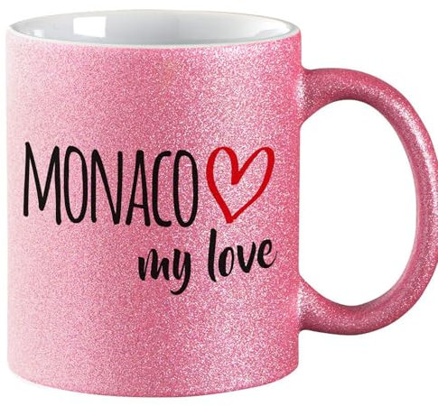 Huuraa gobelets à paillettes Monaco my love Tasse à café cadeau rose 330 ml Monaco my love souvenirs