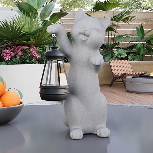 mikilov Katze Harz Statue mit Solar Laterne (Hand)Statue Dekoration, Rasen Statue, Garten Home Decor, Skulptur Ornament, Tierfigur für Balkon Garten ,Weihnachtsgeschenk