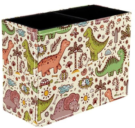 VAPOKF Dinosaur Cute Animal Pen Holder for Desk, 2 Compartments Pen Pot Pencil Holders Makeup Brushes Storage Desktop Stationary Supplies Organiser for Home Office