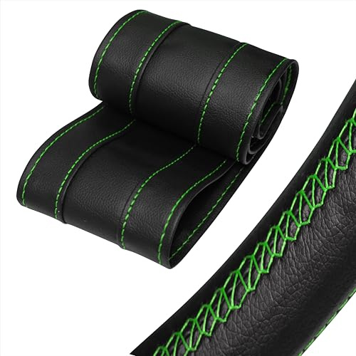 Xkeribom Auto Lenkradbezug zum Nähen aus weichem Leder Sport Design Leder Lenkradhülle Lenkradschutz (Lenkraddurchmesser 37-38 cm) XLBG3NEU-L4 (Grün)