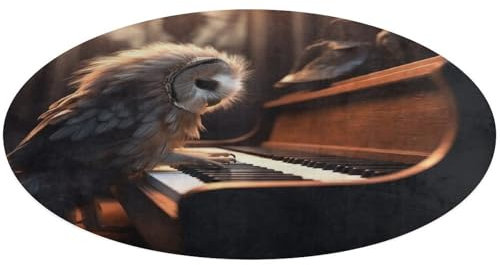 Teppich mit Eulen-Motiv, für Wohnzimmer, rutschfest, für den Innenbereich, maschinenwaschbar, Teppich, Eingangsbereich, Bodenteppich, rund, Korallen-Samtmatte für Schlafzimmer, Esszimmer, 80 x 80 cm