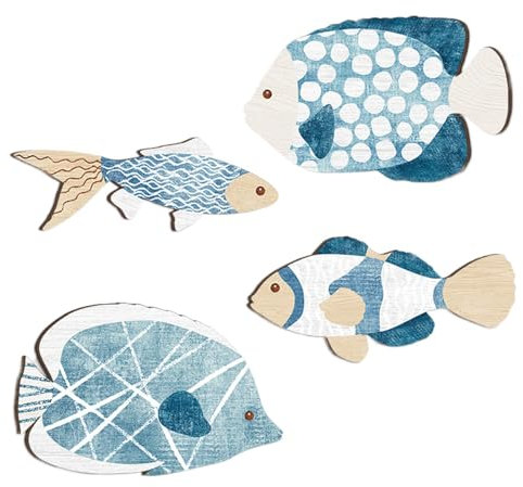 4 Stück Decor Fish Wall Fisch Hängendes Ornament Fisch Wand Kunst D-ekor,Vintage Fisch Wanddekoration Für Seehaus, Badezimmer, Terrasse, Pool