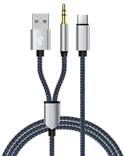 Usb C to Aux Cable with Charger In Car 2 In 1 1.2m Braided Nylon Usbc to 3.5mm Car Stereo Headphone Audio Jack Cord Charging Lead for Iphone Pro Max Android Samsung S24 S23 S22 Ultra Plus