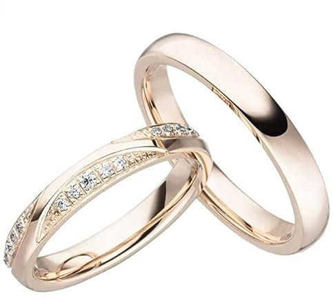 JC Trauringe Silber 925 Paarpreis Eheringe Rotgold Plattiert I Verlobungsringe 3,5 mm I Partnerringe mit Gravur in Schatulle I 2 Hochzeitsringe - Herrenring ohne & Damenring mit Steinen I LCC137
