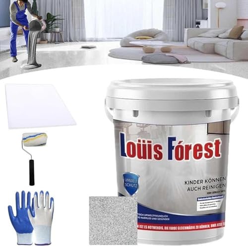 Mereoo Epoxy Floor Paint, Louis Forest Epoxy Floor Paint, No Pungent Smell High-Gloss Marble Effect EpoxyFloor Coating, Non-slip Waterproof EpoxySandFloorPaint for Concrete (Light Gray, 1 Liter)