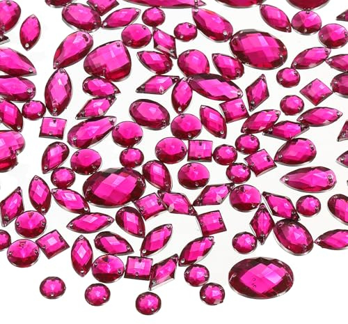 YELARXI Sew on Rhinestones Flatback Crystal Acrylic Gems Diamante, Fit for DIY Crafts Dress Clothes Shoes Bag Decorations - Mixed Shape (200Pcs, Fuchsia)
