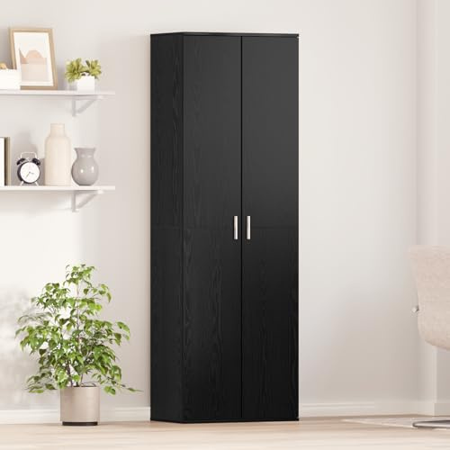 Qnhdfrt Meuble haut en chêne noir - 60 x 35 x 180 cm - Organiseur moderne avec 2 armoires - Pour garage, chambre à coucher, salon