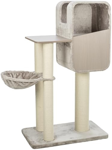 TRIXIE Katzen-Kratzbaum Marina, mehrstöckig & stabil – 132 cm, grau | Robuste Sisal-Kratzflächen und weiche Polster – bietet Kratzspaß, Spiel und entspannten Rückzug für Katzen