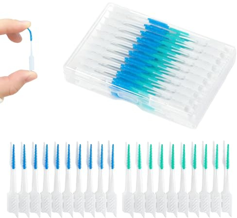 250 Pieces Dual-Use Interdental Brushes, Soft Silicone Tooth Floss Picks, Disposable Floss Sticks Dental Dental Toothpicks for Braces Oral Cleaning (120pcs Blue+130pcs Green)