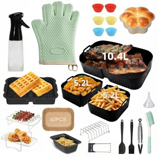 OFFASST Accessoires pour Air Fryer Ninja - Set de 29 Moules en Silicone Réutilisable Compatible Foodi FlexDrawer 10.4L (AF500EU) et Cosori 10L - Plats, Grilles pour Friteuse sans Huile