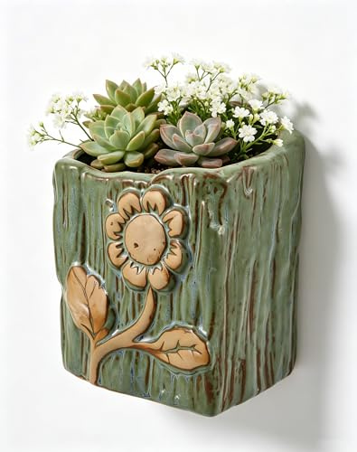 ibasenice Vintage Wall Mounted Flower Pot Floral Pattern Hanging Wall Plant Pot with Rear Mounting Hole Indoor Balcony Planter for Pothos Succulents Space Saving Vertical Garden Decor