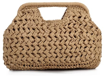 OPLERT Stroh Clutch Damen Gewebte Dumpling Bag Sommer Strandtasche Raffia Handtasche Umhängetasche für Urlaub
