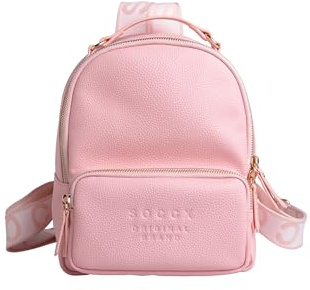 SOCCX Damen Kleiner Rucksack aus Lederimitat mit Logo-Riemen French Rose, None