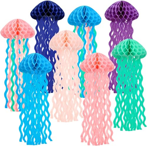 TaoQ C 8 Stück Quallen Papierlaternen Deko Ozean Quallen Papierlampion Hängende Quallen-Lampions für Geburtstag Hochzeit Babyparty Meeresthemenparty Zuhause Dekorationen