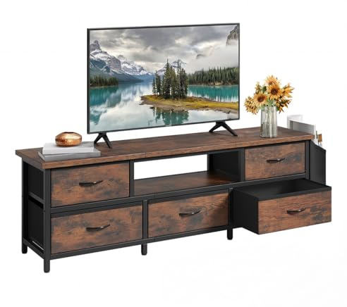 YITAHOME TV Cabinet, TV Stand Cabinet Unit for Living Room with 5 Foldable Drawers and Shelves TV Stand Unit with RGB LED Lighted TV Entertainment Center with Cabinet, 145x35x50cm