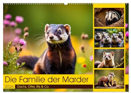 Die Familie der Marder (Wandkalender 2026 DIN A2 quer), CALVENDO Monatskalender: Dachs, Otter, Iltis & Co. (CALVENDO Tiere)