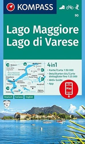 KOMPASS Wanderkarte Lago Maggiore, Lago di Varese: 4in1 Wanderkarte 1:50000 mit Aktiv Guide und Detailkarten inklusive Karte zur offline Verwendung in ... Skitouren. (KOMPASS-Wanderkarten, Band 90)