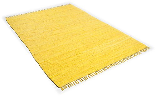 Theko Hochwertiger Fleckerlteppich Happy Cotton, handgewebt aus 100% Baumwolle, in fröhlichen Farben, Größe:60 x 120 cm, Farbe:Gelb
