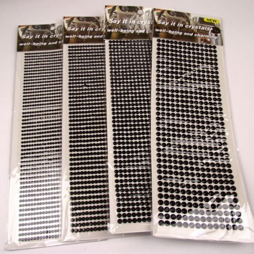 Meena Supplies Up to 1350x Stick On Self Adhesive Rhinestones - (Black, 3mm x1350 pcs)