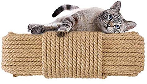 Aoneky Cat Scratching Sisal Rope 6mm/8mm/10mm Thick Jute for Cat Post, Tower, Tree - 33FT-328FT, Hemp for Crafting (66FT, 8mm)