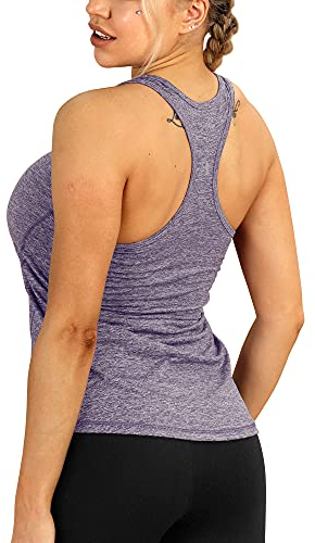 icyzone Damen Sport Top Fitness Yoga Shirt Ringerrücken atmungsaktives Sportoberteile Funktionsshirt (L, Twilight Purple)