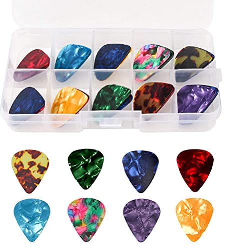 kuou Guitar Picks, 20 Pcs Guitar Plectrums Celluloid Pick for Acoustic, Electric, Bass Guitar including 0.46mm 0.71mm 0.96mm 1.2mm
