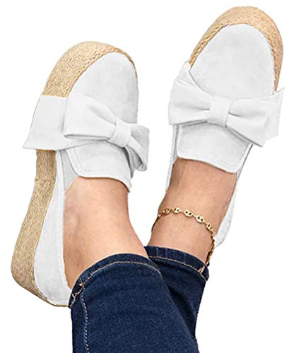 Onsoyours Donna Estivi Espadrillas Zeppa con Corda Paglia Casuale Moda Loafers Piattaforma Bowknot Scarpe da Spiaggia A Bianco 39 EU