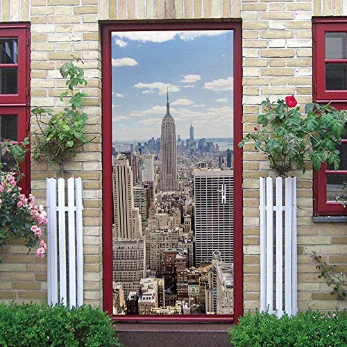 LuSeven türfolie New York Stadt Architektur Landschaft 95x215cm Türfolie Selbstklebend 3D Türposter, Wandbild, Abnehmbare, für Wohnzimmer Tür, Küche, Schlafzimmer, Bad Deko