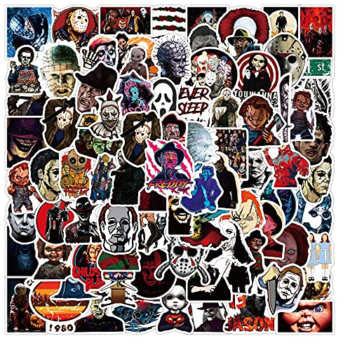 Horror Film Charaktere Aufkleber, 100 Stück Graffiti Wasserfeste Vinyl Horror Sticker für Laptop, Wasserdicht, Gitarre, Koffer, Halloween