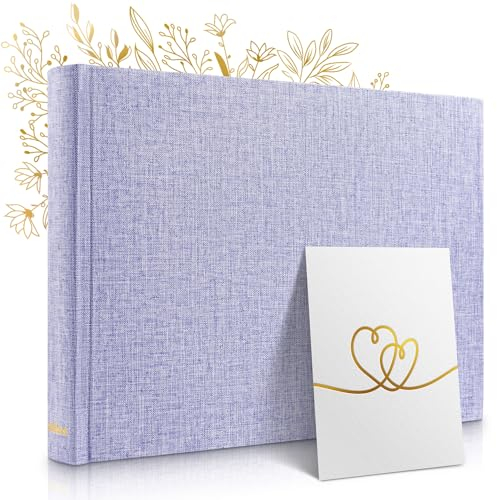 Zeitloos Fotoalbum zum Einkleben - Platz für 150 Fotos - echtes Leinen - Fotobuch 21 x 18 cm in Lila - 50 weiße Seiten - Fotoalben sind das perfekte Geschenk.